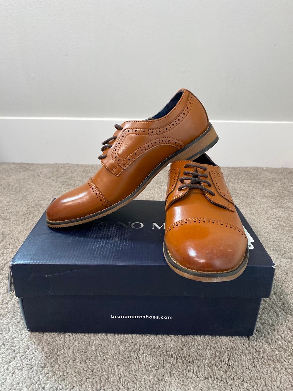 New Bruno Marc Prince-K1 Boys Brown Oxford Dress Shoes Size 3 Little Kid
